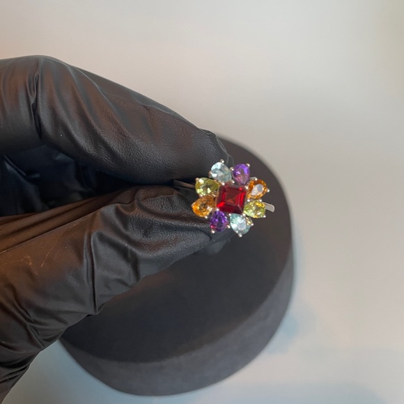 Sterling Silver Mozambique Garnet Multi Gemstone Ring Size 8.5 Multi Gemstone - Picture 2 of 6